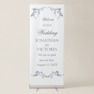 Dusty Blue Floral Wedding Welcome Retractable Sign