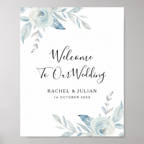 Dusty blue floral wedding welcome sign