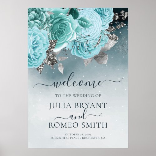 Dusty Blue Floral Wedding Welcome Sign