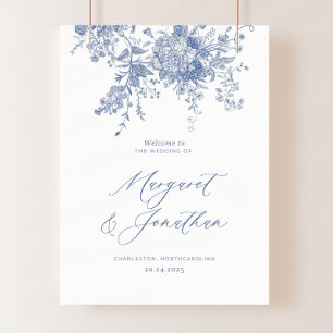 Dusty Blue Floral Wedding Welcome Sign Template