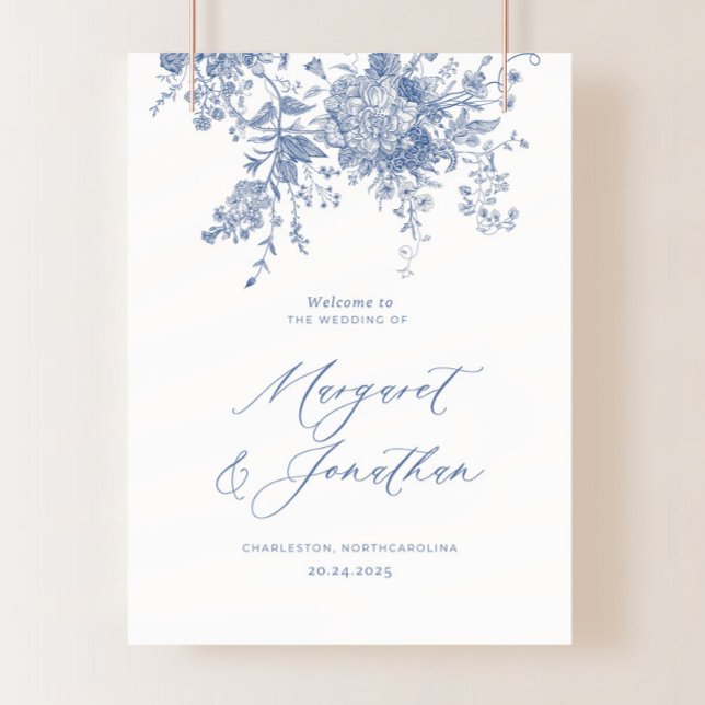 Dusty Blue Floral Wedding Welcome Sign Template (Creator Uploaded)