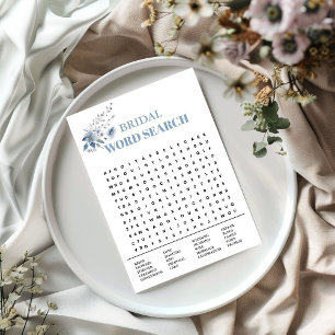 Dusty blue floral Wedding Word Search Game Card
