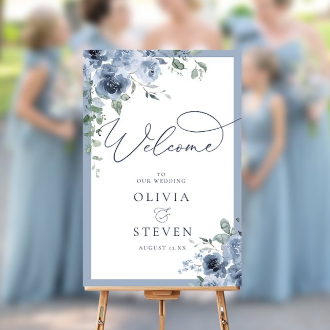 Dusty Blue  Floral Welcome Foam Board (Creator Uploaded)