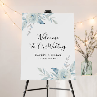 Dusty blue floral welcome wedding sign