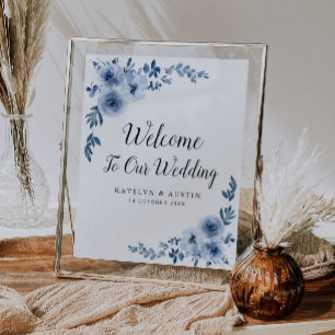 Dusty blue floral welcome wedding sign