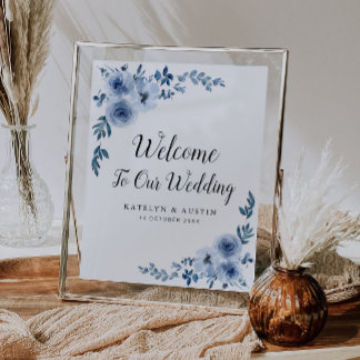 Dusty blue floral welcome wedding sign
