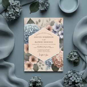 Dusty Blue Floral Whimsical Wedding Invitation