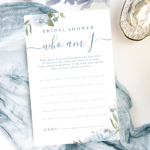 Dusty blue floral who am I bridal shower game