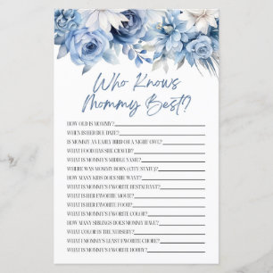 Dusty Blue Floral Who Knows Mommy Baby Shower Game