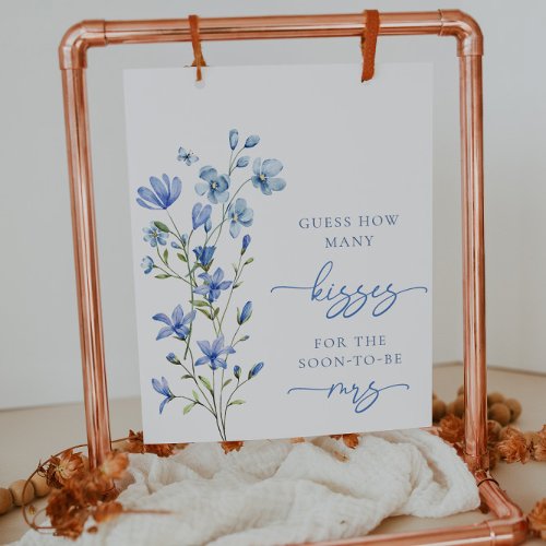 Dusty Blue Floral Wildflower Guess How Many Kisses Poster