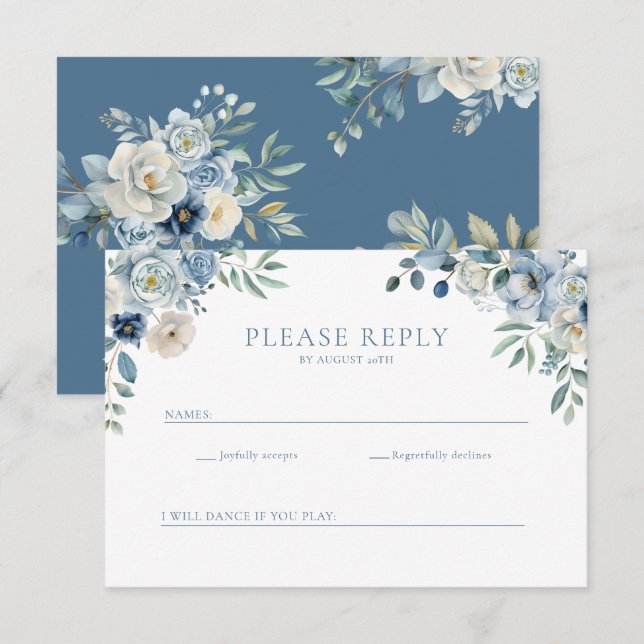 Dusty Blue Floral Wildflower Wedding RSVP Postcard (Front/Back)