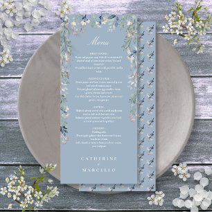 Dusty Blue Floral Wildflowers Wedding Dinner Menu
