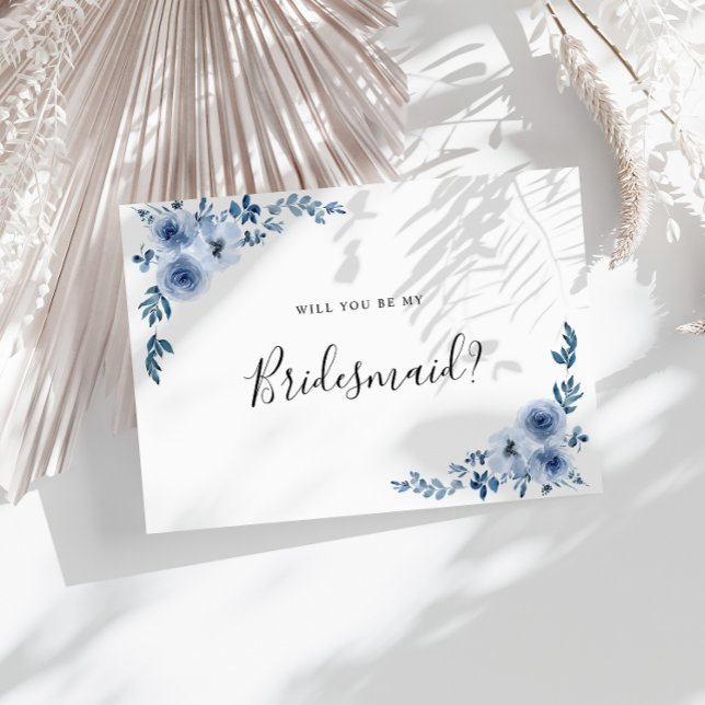 dusty blue floral will you be bridesmaid card (Creator Uploaded)