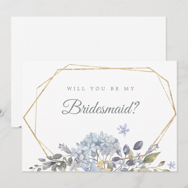 Dusty Blue Floral Will You Be My Bridesmaid Invitation (Front/Back)