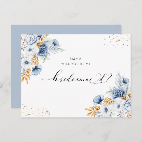 Dusty Blue Floral  Will You Be My Bridesmaid Postcard