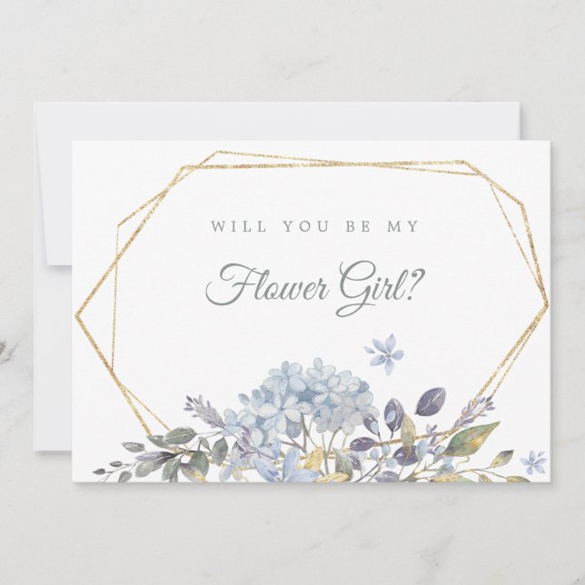 Dusty Blue Floral Will You Be My Flower Girl Card (Front)