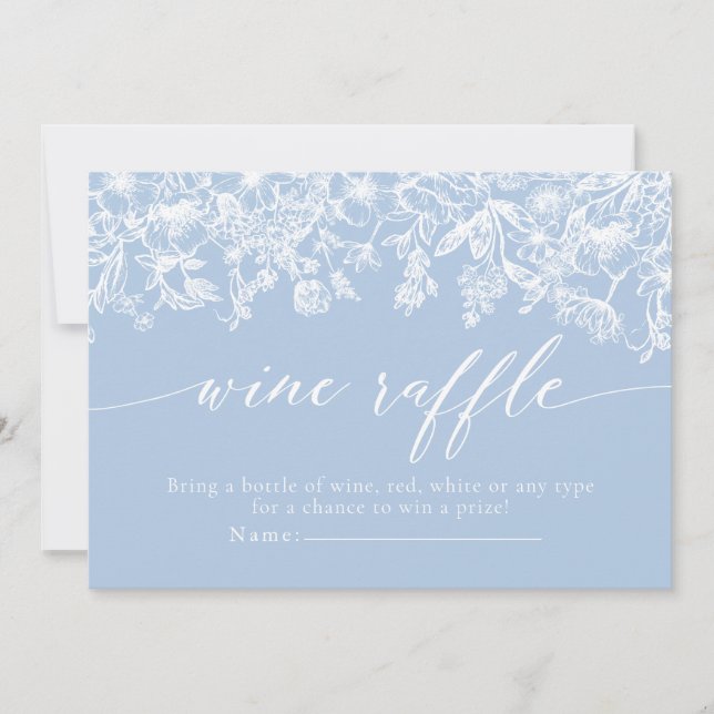 Dusty Blue Floral Wine Raffle Bridal Shower Game Invitation (Front)