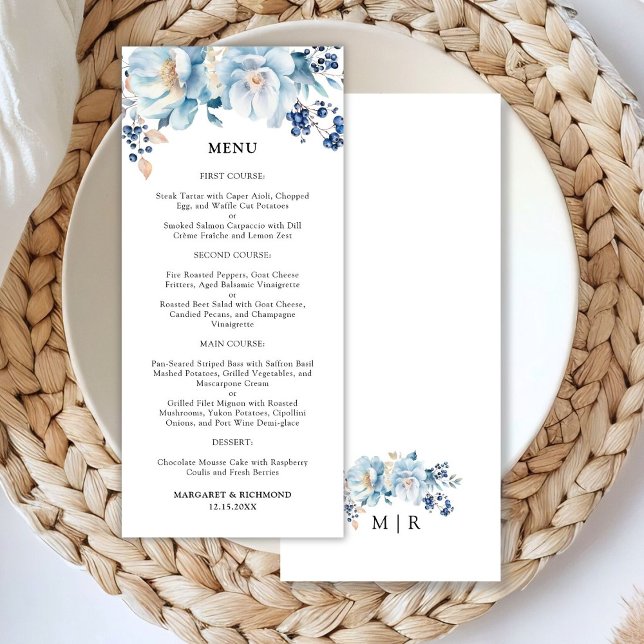 Dusty Blue Floral Winter Wedding Menu (Creator Uploaded)