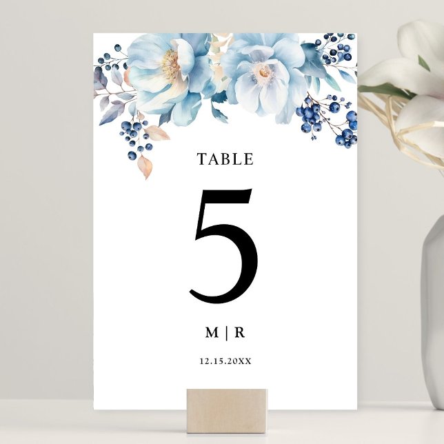 Dusty Blue Floral Winter Wedding Table Number (Creator Uploaded)