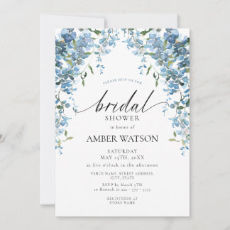 Dusty Blue Floral Wisteria Bridal Shower Invitation