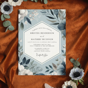 Dusty Blue Floral Woodland Wedding Invitation