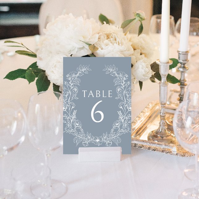 Dusty blue floral wreath bohemian wedding table number (Creator Uploaded)