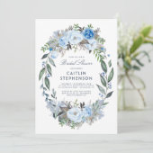 Dusty Blue Floral Wreath Elegant Bridal Shower Invitation (Standing Front)