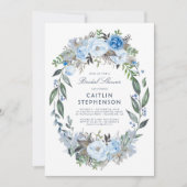 Dusty Blue Floral Wreath Elegant Bridal Shower Invitation (Front)