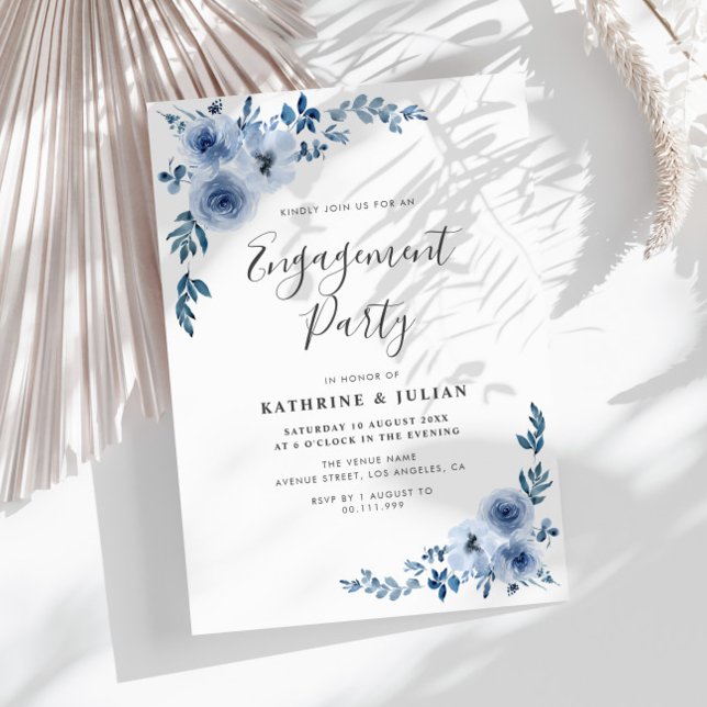 dusty blue floral wreath engagement party invitation (Creator Uploaded)