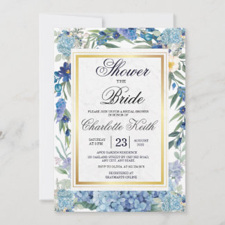 Dusty Blue Floral Wreath Greenery Bridal Shower Invitation