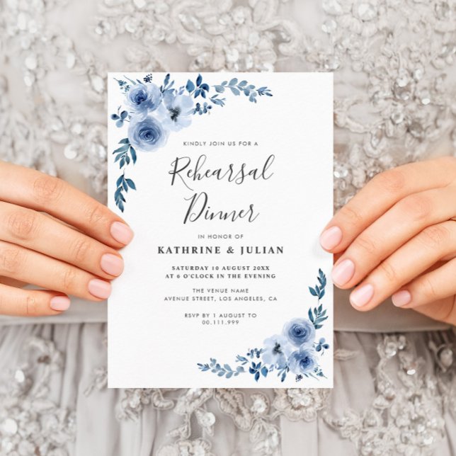 dusty blue floral wreath rehearsal dinner invitation (Creator Uploaded)