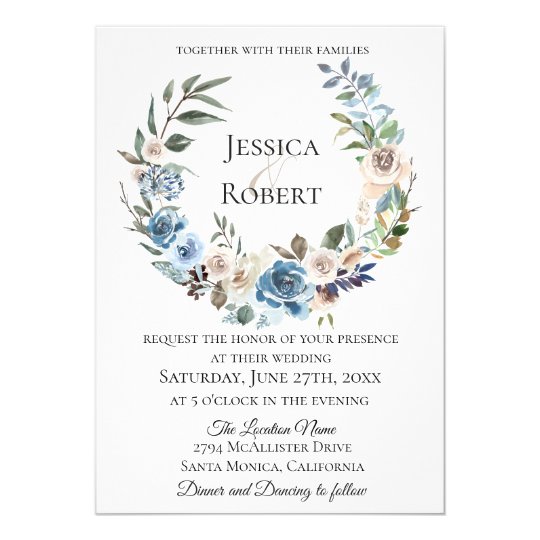 Dusty Blue Floral Wreath Wedding Invitation | Zazzle.com