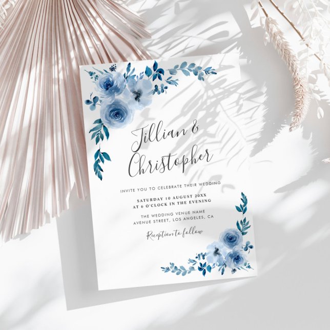 dusty blue floral wreath wedding invitation (Creator Uploaded)