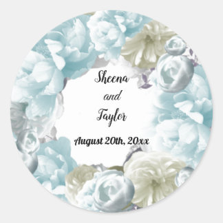 Dusty Blue Floral Wreath Wedding Sticker