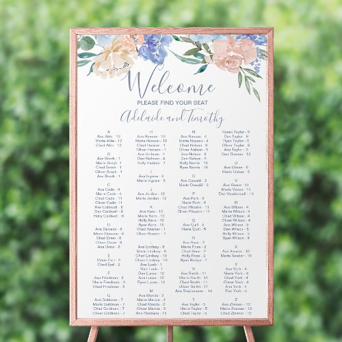 Dusty Blue Florals Alphabetical Seating Chart
