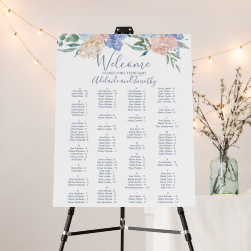 Dusty Blue Florals Alphabetical Seating Chart Foam Board