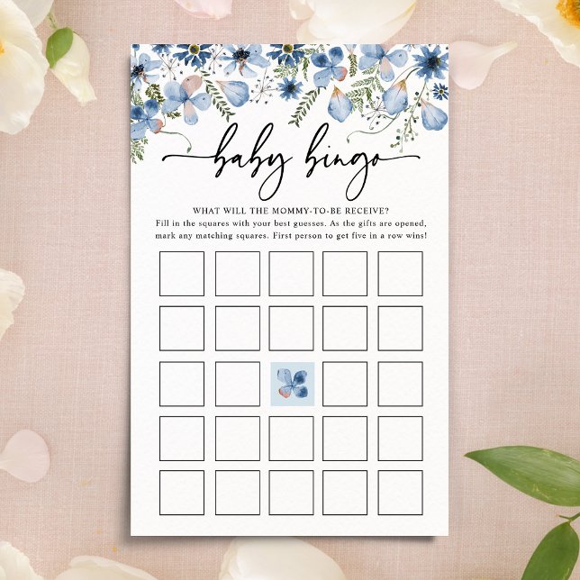 Dusty Blue Florals Baby Bingo Baby Shower Game (Creator Uploaded)
