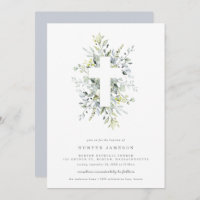 Dusty Blue Florals Baptism Invitation