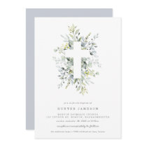 Dusty Blue Florals Baptism Invitation Dusty Blue Florals Baptism Invitation
