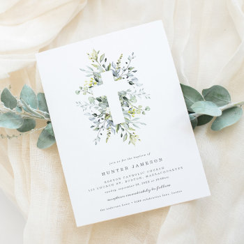 Dusty Blue Florals Baptism Invitation by FINEandDANDY at Zazzle