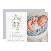 Dusty Blue Florals Baptism Photo Invitation Dusty Blue Florals Baptism Photo Invitation