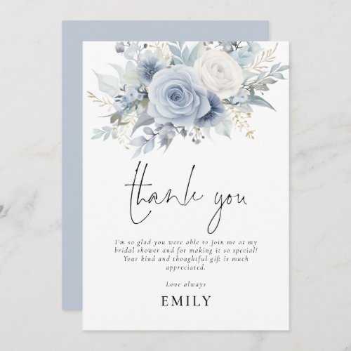 Dusty Blue Florals Bridal Shower Thank You Card