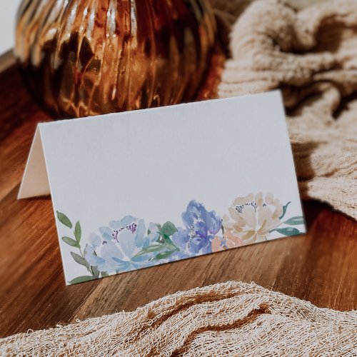 Dusty Blue Florals Buffet Food Label Cards