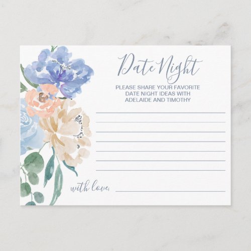 Dusty Blue Florals Date Night Idea Cards