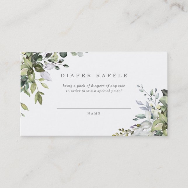 Dusty Blue Florals Diaper Raffle Card (Front)