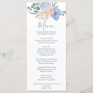 Dusty Blue Florals Dinner Menu Card