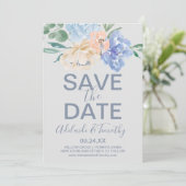 Dusty Blue Florals | Gray Save the Date Card (Standing Front)