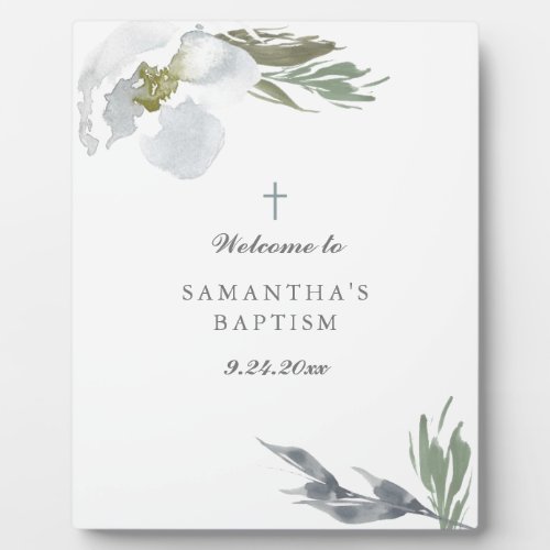 Dusty Blue Florals Greenery Baptism  Plaque