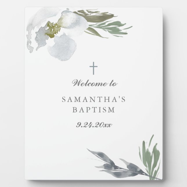 Dusty Blue Florals Greenery Baptism  Plaque (Front)