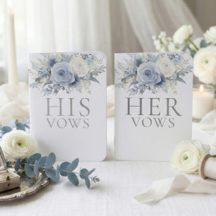 Dusty Blue Florals His Her Vows Foil Vow Books